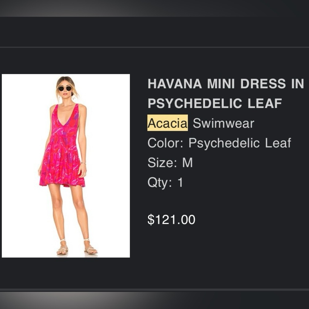 100% silk Acacia Swimwear Havana Mini Dress Beach Cover Up in Psychedelic Leaf - Picture 3 of 6